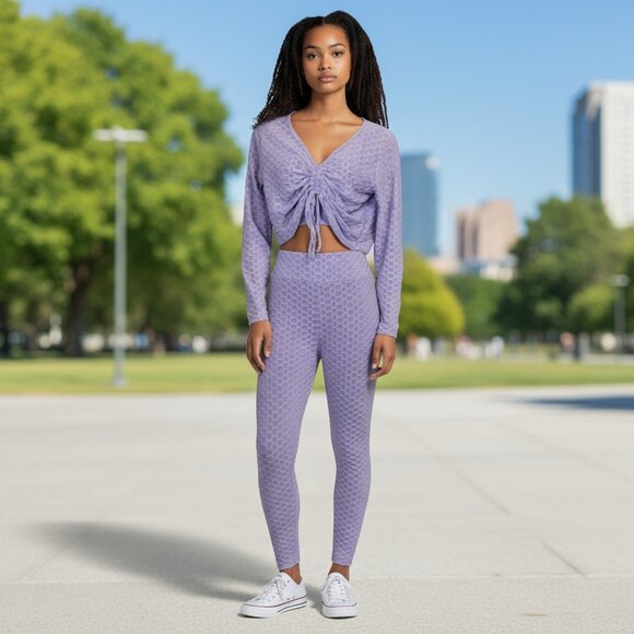 Aq Sport Purple 2 piece stretchy crop top legging set XL - Picture 1 of 8